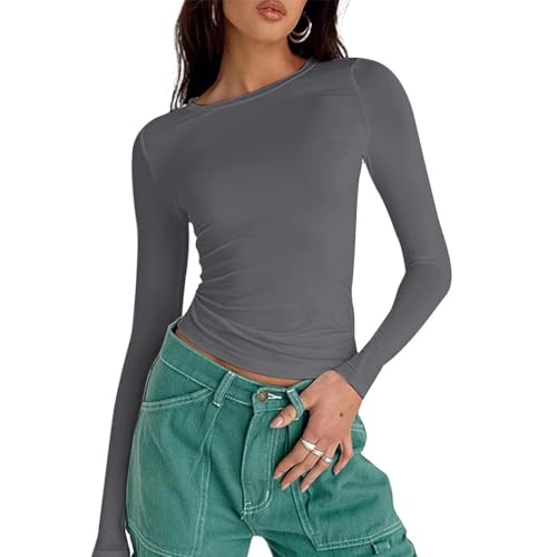 Langarm- für Damen, langärmelige Oberteile für Damen, Rundhals-Oberteile für Damen | Atmungsaktive Langarm-Shirts mit Rundhalsausschnitt für Damen, für Familie, Mädchen und am Langarm- für Damen, langärmelige Oberteile für Damen, Rundhals-Oberteile für Damen | Atmungsaktive Langarm-Shirts mit Rundhalsausschnitt für Damen, für Familie, Mädchen und am von Générique
