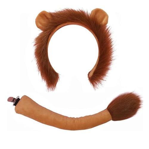 Löwenstirnband Schwanz Set Löwentiere Kostüm Set | Tierstirnband Löwenohren für Cosplay | Halloween Party Kostüm für Erwachsene und Erwachsene Löwenstirnband Schwanz Set Löwentiere Kostüm Set | Tierstirnband Löwenohren für Cosplay | Halloween Party Kostüm für Erwachsene und Erwachsene von Générique