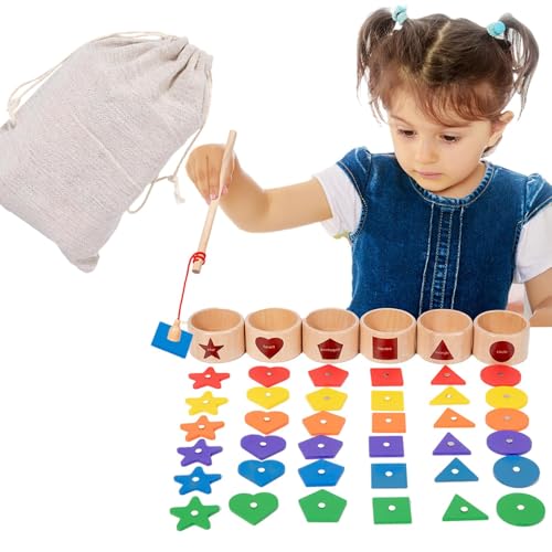 Magnetisches Angelspielzeug aus Holz, magnetisches Angelspielzeug, Angelspiel für Vorschule und Feinmotorik, buntes Magnet-Puzzle zum Fangen von Fischen, Sortieren von Formen, P von Générique
