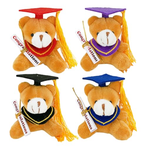 Mini-Abschlussbär aus Plüsch, Mini-Abschlussbär – 4 Stück 7 cm Mini-Puppe Abschlussbär aus Plüsch in einem Kleid Hut | Partygeschenke, Abschlussplüsch von Générique