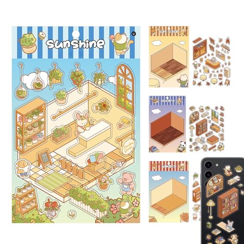Miniatur Cartoon Szenenaufkleber | 3D-Effekt 4 Kleinteile-Abziehbilder | Abziehbilder für Schulaktivitäten Jugendliche Erwachsene Lehrer | Notizbuch Erinnerungskarten Grußkarten von Générique