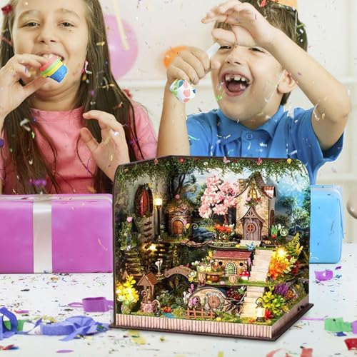 Miniatur-Haus-Set, Holzhaus mit LED-Lichtern – Kreatives Bauset, Büro-Dekoration zum Zusammenbauen, Sammlerstück für und Mädchen, ideal für Zuhause und Badezimmer von Générique