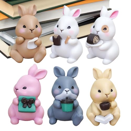Miniatur-Kaninchenfigur, Miniatur im Büro, 6 x Dekoration für kleine Hasenstatue, Miniatur-Zubehör, Feengarten, kreative Tierfiguren, Tischdekoration von Générique