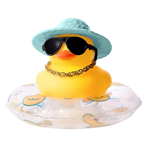 Miniaturenten für Armaturenbrett – Gummiente, Armaturenbrett-Dekoration, Spielzeug, mit Schwimmring, Hut, Halskette | lustiges Miniatur-Spielzeug für den Innenbereich, Maskottchen aus Gummi von Générique