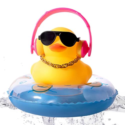 Miniaturenten für Armaturenbrett – gelbe Gummiente mit Hut, Sonnenbrille, Halskette | Fahrzeuginnendekoration, Spielzeug, Geschenk, Autofahrt von Générique