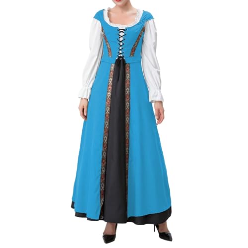 Mittelalterliches Damen-Kostüm, Sommer, Kleid, englische Stickerei, günstig, große Größe, lange Ärmel, mittelalterliches Kostüm, Damen, Elfen-Kostüm, weich, bequem, schick, elegant, Steampunk-Kleid von Générique