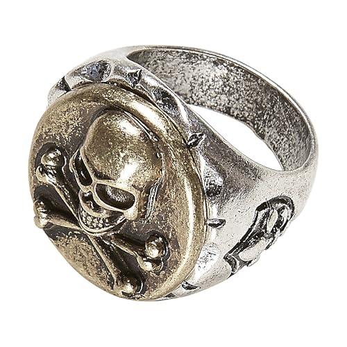 Widmann 46738 - Ring mit Totenkopf und gekreuzten Knochen, Schmuck, Pirat, Seeräuber, Karneval, Mottoparty, Halloween von WIDMANN