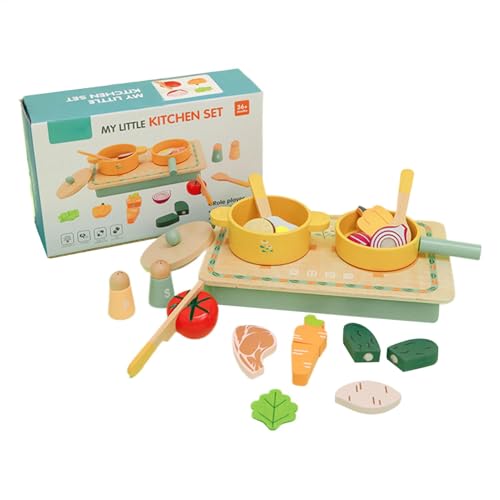Pretend Play Kitchen Cooking Set, Kids Wooden Cookware Toys, Interactive Töpfe, Utensilien und Play Vegetable for Boys and Girls Learning and Creative Fun von Générique