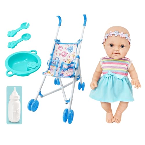 Puppe für Kleinkinder mit Kinderwagen, Puppen-Set mit Kinderwagen | Puppenzubehör für Kleinkinder für ein realistisches Simulationsspiel, Puppenspielset mit 10 Zoll mit Zubehör Puppe für Kleinkinder mit Kinderwagen, Puppen-Set mit Kinderwagen | Puppenzubehör für Kleinkinder für ein realistisches Simulationsspiel, Puppenspielset mit 10 Zoll mit Zubehör von Générique