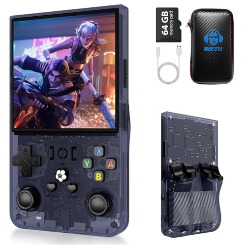 R36S Max, neue verbesserte Version der R36S-Spielekonsole, tragbare Spielkonsole, Linux-System, Open-Source-Linux-System, 64 GB TF-Karte, 15.000 Retro-Spiele, 4 IPS-Display, Retro-Spielekonsole (grau) von Générique