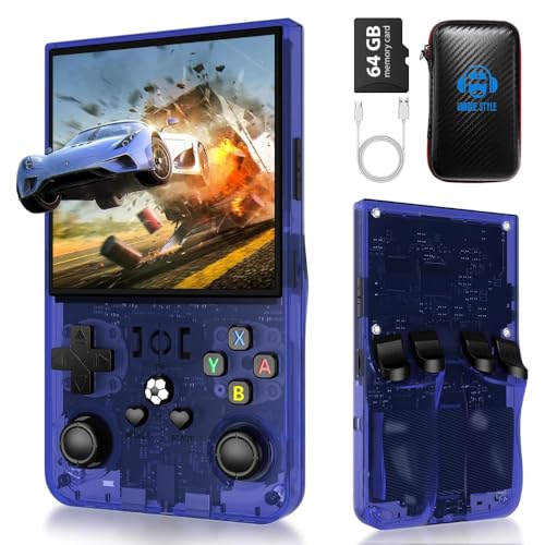 R36S Max, neue verbesserte Version der R36S-Spielekonsole, tragbare Spielkonsole, Linux-System, Open-Source-Linux-System, 64 GB TF-Karte, 15.000 Retro-Spiele, 4 IPS-Display, Retro-Spielekonsole (blau) von Générique