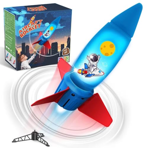 Rakete Spielzeug für Kinder, Kunststoffrakete, motorisiert, wiederaufladbar, LED-Licht, Luftraumspielzeug mit automatischem Start, Gartenspielzeug im Freien für Kinder von 8 bis 12 Jahren von Générique