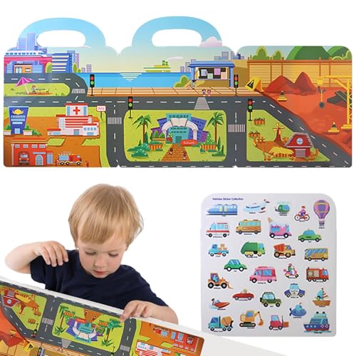 Reiseaufkleberbücher für die Fahrzeug-Aufkleber-Bücher | Tragbares Puzzlepapier, wasserdichtes Puzzlepapier, frühes Lernwerkzeug für Kinder ab 3 Jahren, faltbar von Générique