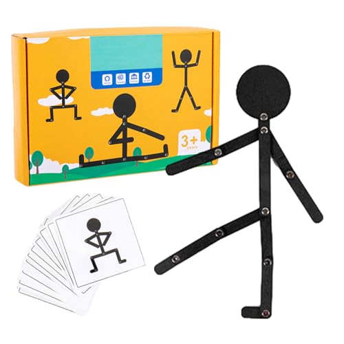 Roboter – Actionfigur aus Holz, verstellbar, Spielzeug, interaktive Lernfigur | manuelles Lernspiel-Set mit 24 Karten, tragbares Reiseset mit 48 Teilen von Générique