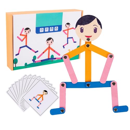 Roboterspielzeug aus Holz – verstellbare Figur mit Robotern aus Holz | interaktives Montessorii Spielzeug mit 24 Karten und 48 Roboterstücken von Générique