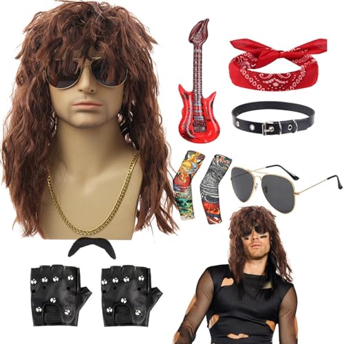 Rocker-Kostüm-Set, Rocker-Kostüme der 80er Jahre für Männer – 10-teiliges Halloween-Kostüm, Kostümzubehör für Herren, enthält Perücke, Stirnband, Halskette, Rocker-Kostüm-Set, Rocker-Kostüme der 80er Jahre für Männer – 10-teiliges Halloween-Kostüm, Kostümzubehör für Herren, enthält Perücke, Stirnband, Halskette, von Générique