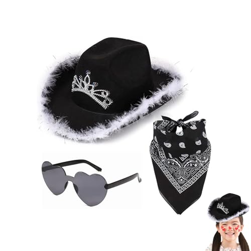 Rosa Cowgirl-Hut-Filz Cowgirl Hat in Shining for Women | Attraktives Partyzubehör aus Polyester mit quadratischem Schal und befestigter Herzbrille für Männer, Frauen, Mädchen, Rosa Cowgirl-Hut-Filz Cowgirl Hat in Shining for Women | Attraktives Partyzubehör aus Polyester mit quadratischem Schal und befestigter Herzbrille für Männer, Frauen, Mädchen, von Générique