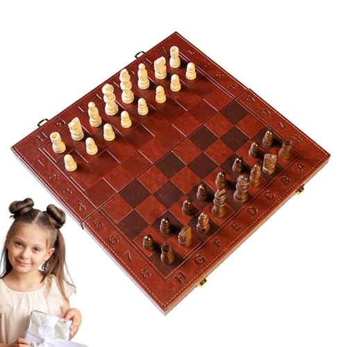 Schachspiel-Set, Schachspiel aus Holz, Reiseschach mit Schachfiguren, faltbares Schachbrett, Puzzlespiel für Anfänger und Erwachsene von Générique