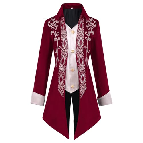 Schwanzjacke für Herren, Halloween, viktorianisches Kostüm, Renaissance, Steampunk, Mittelalterlicher Piratenmantel, Steampunk-Jacke, für Herren, Styleviktorian, Gothic, Retro, Party, (Rot, XXL) von Générique