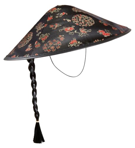 W WIDMANN MILANO Party Fashion 2595C - Chinesen Hut mit Zopf, aus Satin, Schwarz/Rot, Hut, Kopfschmuck, Accessoire, Mottoparty, Karneval von W WIDMANN MILANO Party Fashion