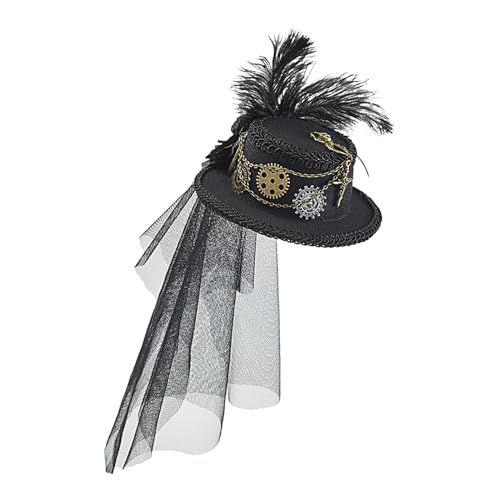 Steampunk Haarklammer Vintage Haarspange - Vintage Steampunk Haarspange mit Spitzenschleier | Stylische Haaraccessoires mit kleinem Hut für Rollenspiel, Karneval von Générique