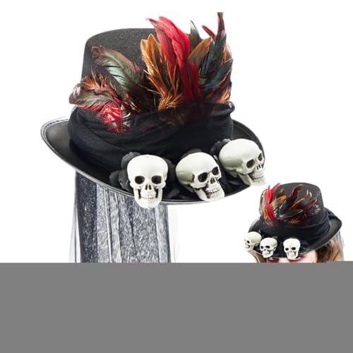 Steampunk-Hut, Gothic, Steampunk, hohe Form, Steam Punk, für Männer und Frauen, Halloween-Kostüm, Cosplay, Totenköpfe, Federn, Mesh Steampunk-Hut, Gothic, Steampunk, hohe Form, Steam Punk, für Männer und Frauen, Halloween-Kostüm, Cosplay, Totenköpfe, Federn, Mesh von Générique