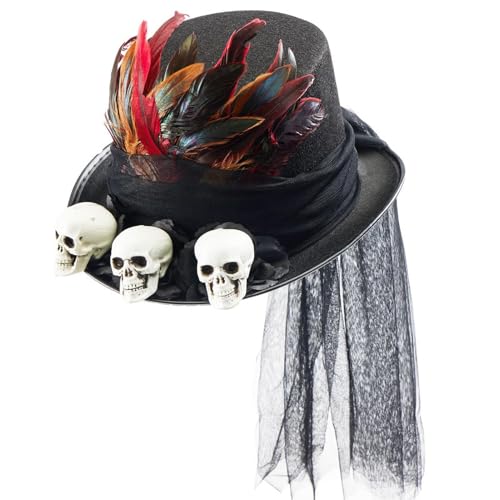 Steampunk Hut Schädel Cosplay Steampunk Hut Gothic Hohe Hüte mit Totenköpfen Federn Schwarze Mesh Halloween Helm für Männer Frauen Cosplay Kostüm Steampunk Hut Schädel Cosplay Steampunk Hut Gothic Hohe Hüte mit Totenköpfen Federn Schwarze Mesh Halloween Helm für Männer Frauen Cosplay Kostüm von Générique