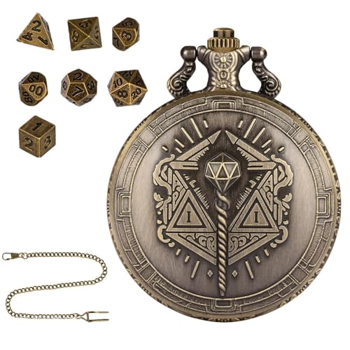 Taschenuhr, Würfelspiel-Halskette | Polyedrisches Würfelspielzeug, tragbares Würfel-Set – Steampunk-Brettspiel, 7-teilig, Metallwürfel, kleine Würfel, Tischzubehör Taschenuhr, Würfelspiel-Halskette | Polyedrisches Würfelspielzeug, tragbares Würfel-Set – Steampunk-Brettspiel, 7-teilig, Metallwürfel, kleine Würfel, Tischzubehör von Générique