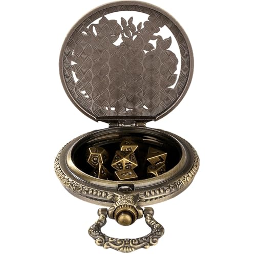 Taschenuhr Dice, tragbares Dice Set, Dice Board Games, Polyhedral Dice Set, tragbar, Polyhedral Metal Dice mit Pocket Watch Shell Pocket Watch Dice Set für Rollenspiele und Brettspiele von Générique