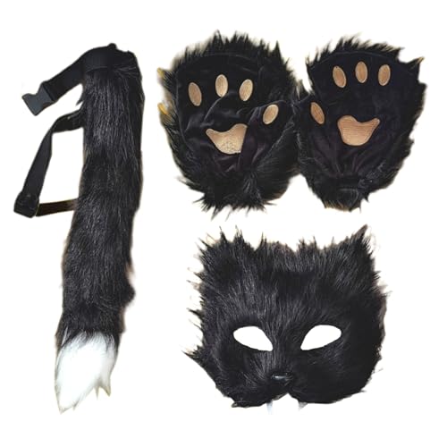 Tier-Maskerade-Set mit Fell – Kostümmaske, inspiriert von der Katze, Cosplay-Decke auf Halloween-Kleidung | Partyzubehör zum Thema für Adole von Générique