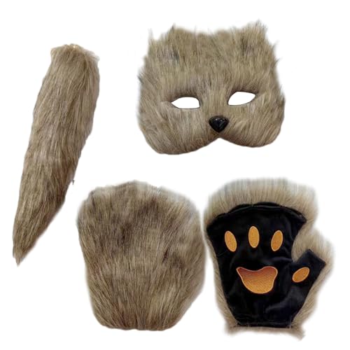 Tiermaske – Halloween-Gesichtsbedeckung, Anziehmaske mit Schwanz und Handschuhen | Halloween-Maske, Fotozubehör für Halloween-Dekoration, Zubehör Tiermaske – Halloween-Gesichtsbedeckung, Anziehmaske mit Schwanz und Handschuhen | Halloween-Maske, Fotozubehör für Halloween-Dekoration, Zubehör von Générique