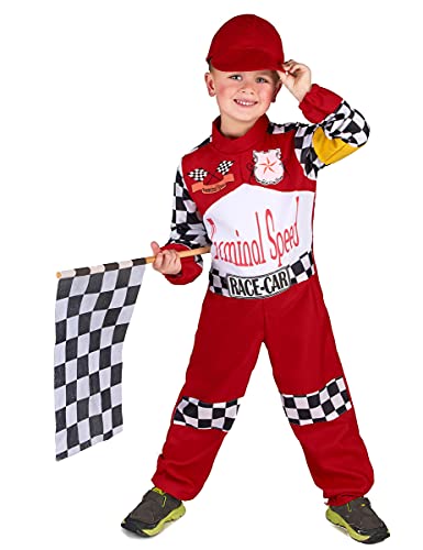 Vegaoo - Formel 1 Rennfahrer Kostüm für Kinder schwarz-Weiss-rot - 122/134 (7-9 Jahre) von Vegaoo