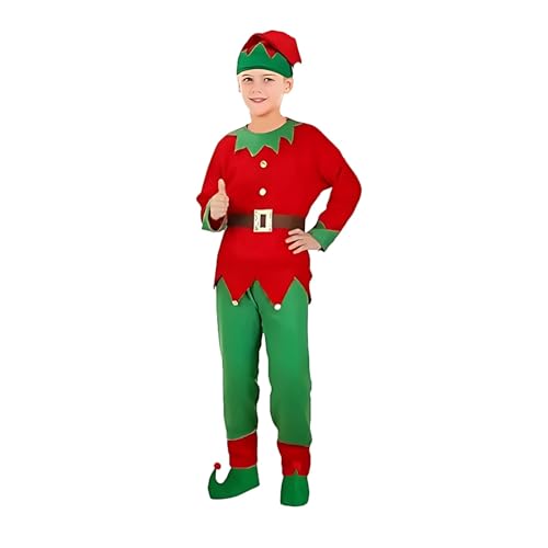 Weihnachtskostüm für Kinder, Elfe, Rot, Grün, Cosplay, für Show und Party, Kostüm, mit Hut, Jacke, Hose und Hausschuhen, Weihnachtskostüm von Générique