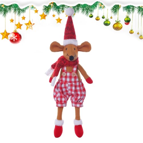 Weihnachtsmaus, karierter Stoff, lange Beine, Plüsch, Weihnachtsdekoration, Plüschmaus, Weihnachts-Plüschtiere für Mäntel, Regale, Esstische, Küche von Générique