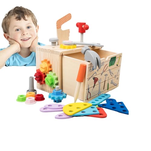 Werkzeug-Set aus Holz für Kleinkinder, Werkzeugtasche für Kleinkinder | Simulationswerkzeug-Set aus Holz – Lernrollenspiel, Lernspielzeug, Konstruktionsspielzeug von Générique