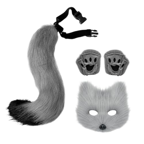 Wolfskostüm-Set – realistische Wolfs-Handpfotenhandschuh-Einheit, weiche flauschige Schwanzkleidung | Lösung für Kostüm-Event-Outfit, Feier-Element von Générique
