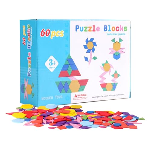 Wooden Pattern Blocks, Preschool Educational Geometric Puzzle Tangram Toy, Early Learning Activity Kids 3+, Fine Motor Skills Development for Classroom, Homeschool, Travel von Générique