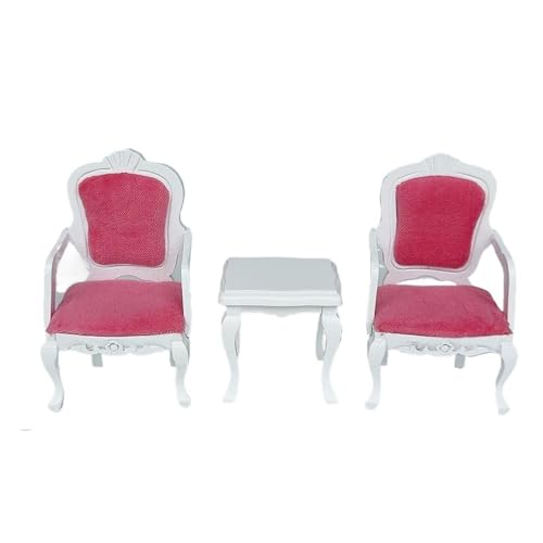 1/12 Miniatur Puppenhaus Sessel Tee Tisch Set in Pink; Modell Puppenhaus Wohnzimmer Möbel Dekor Spielzeug und Zubehör von Generisch