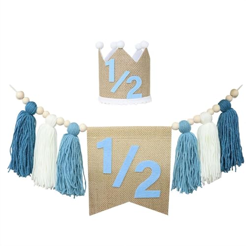 1/2 Geburtstag Hochstuhl Banner Dekorationen für Jungen mit Kegelhut und Fransen Girlande für Wand Party Tisch (Blau) von Generisch