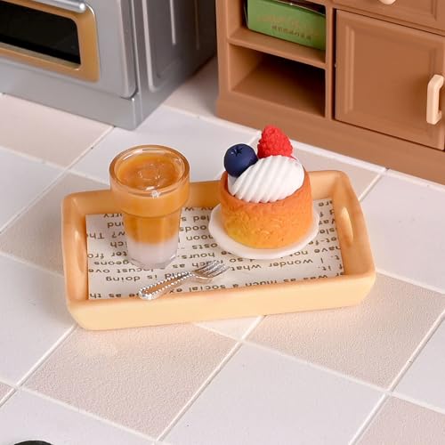1/2Set Miniatur Puppenhaus Summation Mini Milch Tee Kuchen mit Teller für Kind Vorgeben Spiel Spielzeug von Generisch