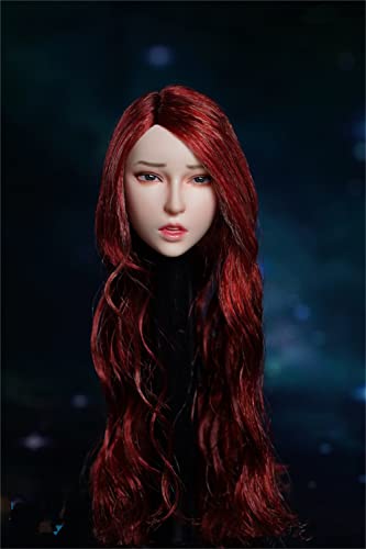 1/6 Maßstab Weibliche Kopf Skulptur, Asiatisches Mädchen Blasse Haut Rote Locken Haare Ausdruck Kopf Geschnitzt für 12 Zoll Actionfigur Puppe (G) von Generisch