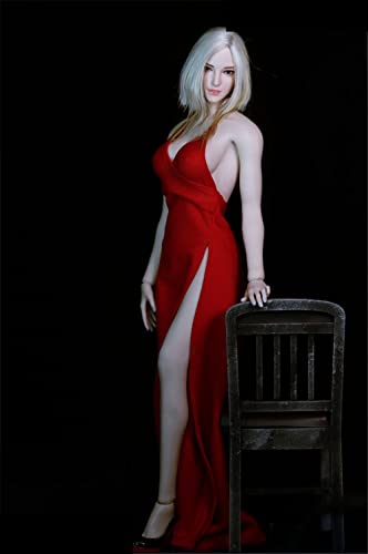 1/6 Skala Weibliche Kleidung，Mädchen Abendkleid Langer Rock Kleidung&Schuhe Modell für 12 Zoll Nahtlose Actionfigur Körper Puppe (Rot) von Generisch