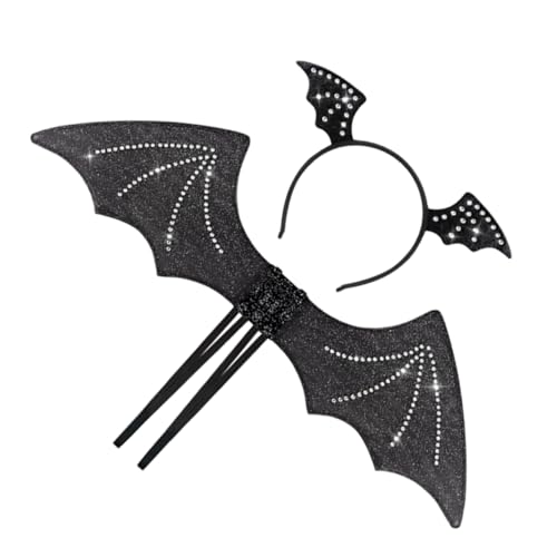 1 Satz Gebohrte Fledermausflügel Halloween- Stirnbänder Für Halloween Halloween-spinnendekorationen Halloween-Stirnband Fledermaus Kostüm Hörner Kostüm Eisendraht Black Generisch von Generisch