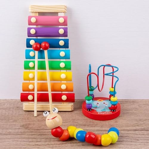 1 Set Holz Musical Kit Montessori Baby Spielzeug Xylophon Rassel Drum Bell 3D Puzzles sensorische Lern Geschenke für 0-12 Monate von Generisch