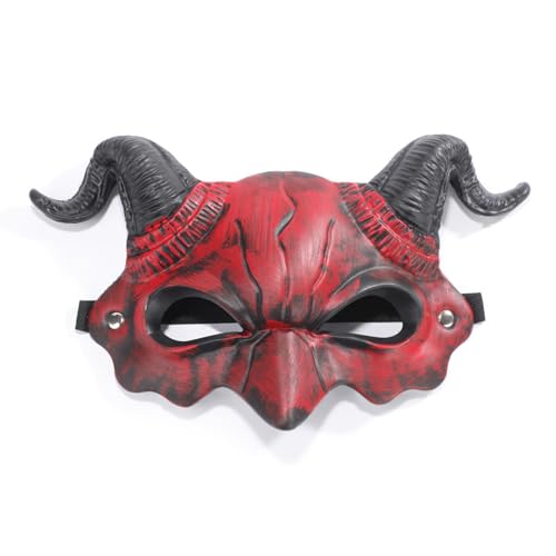 1 Stück Hörner Teufel Halbgesicht PU-Maske Halloween Dämonen maske Party Cosplay Horror Monster Maskerade Gruseliges Spukhaus Requisiten von Generisch