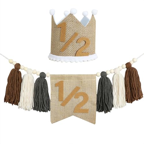 1.Geburtstag Dekorationen - Blau Hochstuhl Banner mit Kegelhut, Handgefertigter Polyester Wandbehang für Erste Geburtstagsfeier, Inklusive Banner & Hut - 78 Zoll (Braun) von Generisch