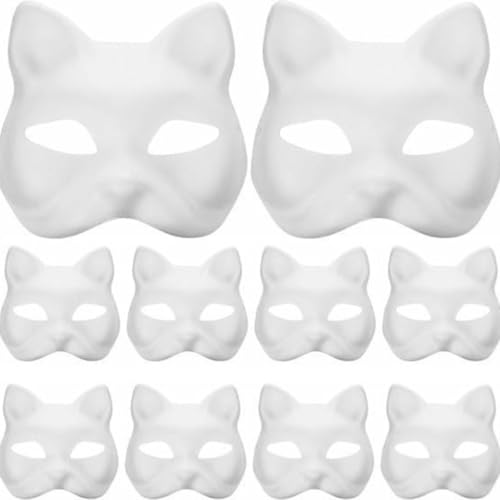 10 STK Katzenmasken zu Malen Therian Mask Tiermasken Cat Mask Halloween Masken Zum Bemalen DIY Papier Maske zum Anmalen Kunsthandwerk Leere Katzen Blank Gesicht Maske Kostüm, Keine Farbe 10 STK Katzenmasken zu Malen Therian Mask Tiermasken Cat Mask Halloween Masken Zum Bemalen DIY Papier Maske zum Anmalen Kunsthandwerk Leere Katzen Blank Gesicht Maske Kostüm, Keine Farbe von Generisch