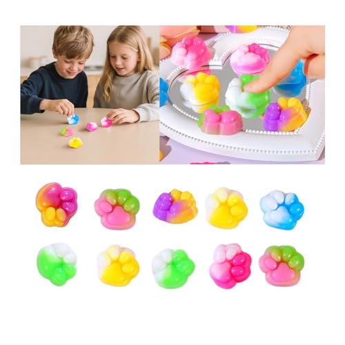 10 Stück Katzenpfote Squeeze Ball Set, Katzen-Pfoten Stressball, Stressabbau Spielzeug für Kinder und Erwachsene, Party Geschenke von Generisch