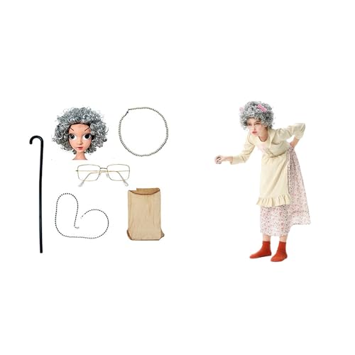 10 Stück Old Lady Kostüm Großmutter Cosplay Zubehör Set für Mädchen, Oma Perücke Kappe Perücke Kittelschürze Kostüm Set Oma Brillen Ketten Armband Perlenkette, Alte Dame Cosplay Set Kostümzubehör 10 Stück Old Lady Kostüm Großmutter Cosplay Zubehör Set für Mädchen, Oma Perücke Kappe Perücke Kittelschürze Kostüm Set Oma Brillen Ketten Armband Perlenkette, Alte Dame Cosplay Set Kostümzubehör von Generisch