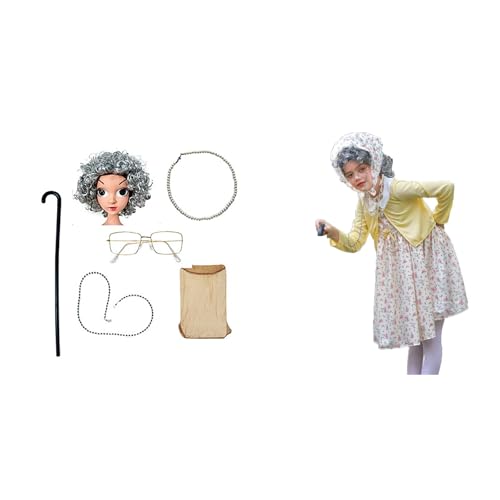 10 Stück Old Lady Kostüm Großmutter Cosplay Zubehör Set für Mädchen, Oma Perücke Kappe Perücke Kittelschürze Kostüm Set Oma Brillen Ketten Armband Perlenkette, Alte Dame Cosplay Set Kostümzubehör 10 Stück Old Lady Kostüm Großmutter Cosplay Zubehör Set für Mädchen, Oma Perücke Kappe Perücke Kittelschürze Kostüm Set Oma Brillen Ketten Armband Perlenkette, Alte Dame Cosplay Set Kostümzubehör von Generisch